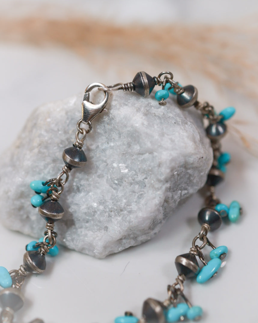 Turquoise & Navajo Pearl Bracelet - Smokin' Blues Turquoise