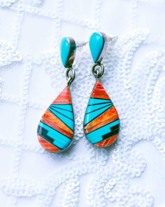Inlay Turquoise Zuni Earrings - Smokin' Blues Turquoise