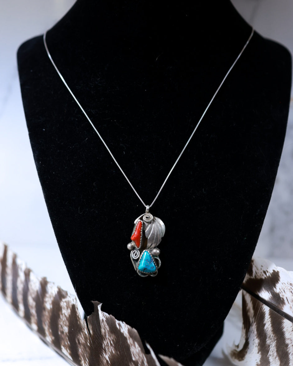 Turquoise & Coral Pendant - Smokin' Blues Turquoise