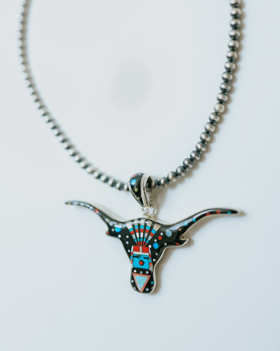 Zuni Longhorn Pendant - Smokin' Blues Turquoise