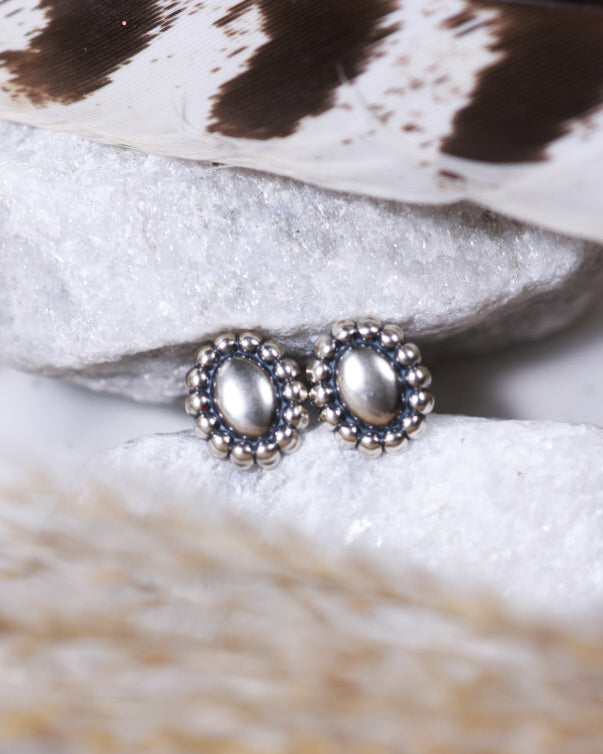 Sterling Silver Button Earrings - Smokin' Blues Turquoise