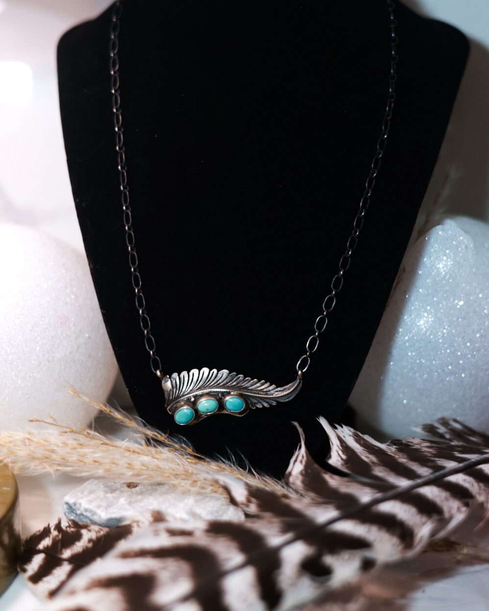 Turquoise Feather Necklace - Smokin' Blues Turquoise