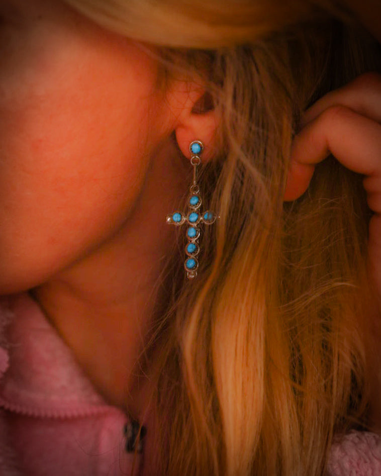 Turquoise Cross Earrings - Smokin' Blues Turquoise