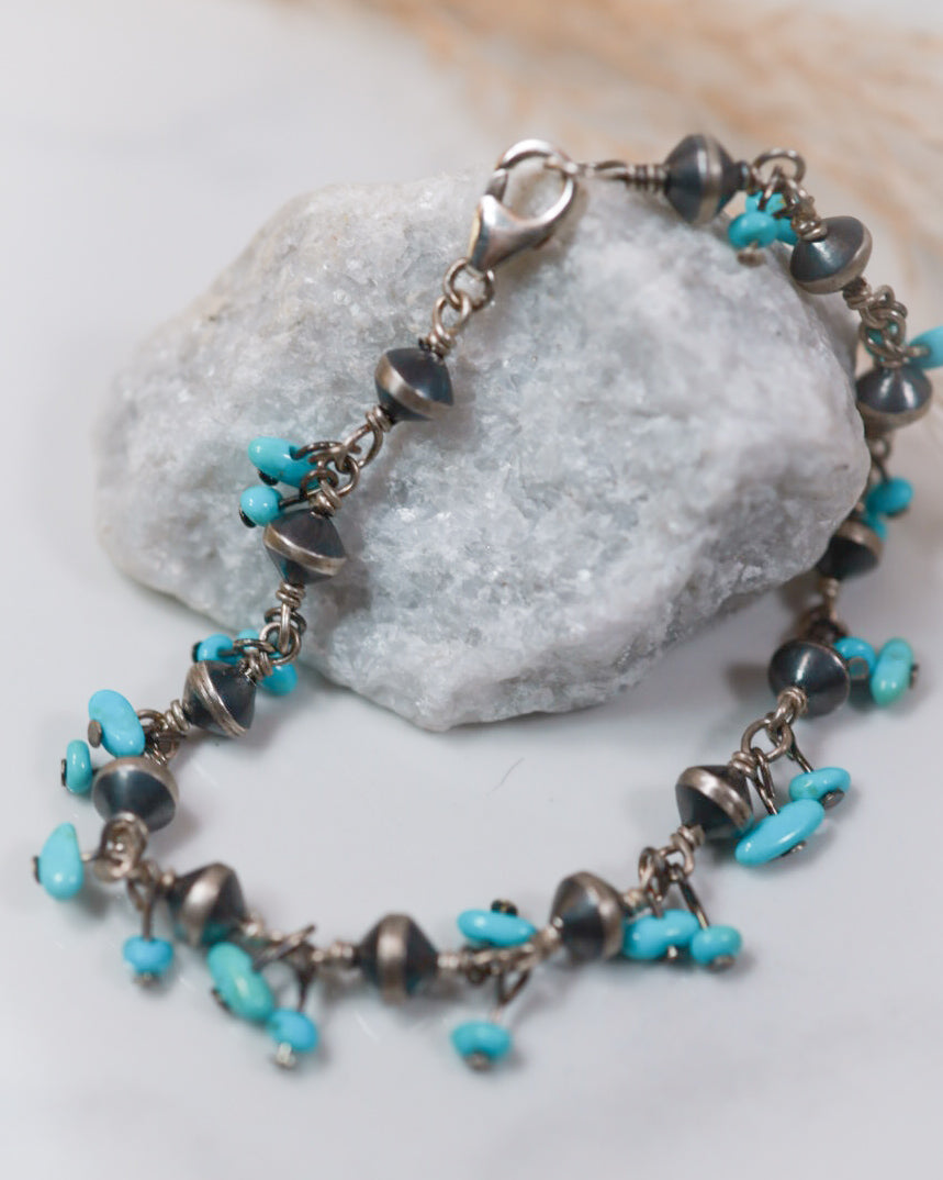 Turquoise & Navajo Pearl Bracelet - Smokin' Blues Turquoise