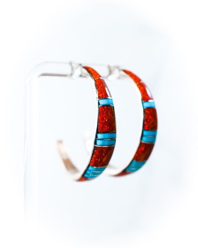 Turquoise & Opal Hoops - Smokin' Blues Turquoise