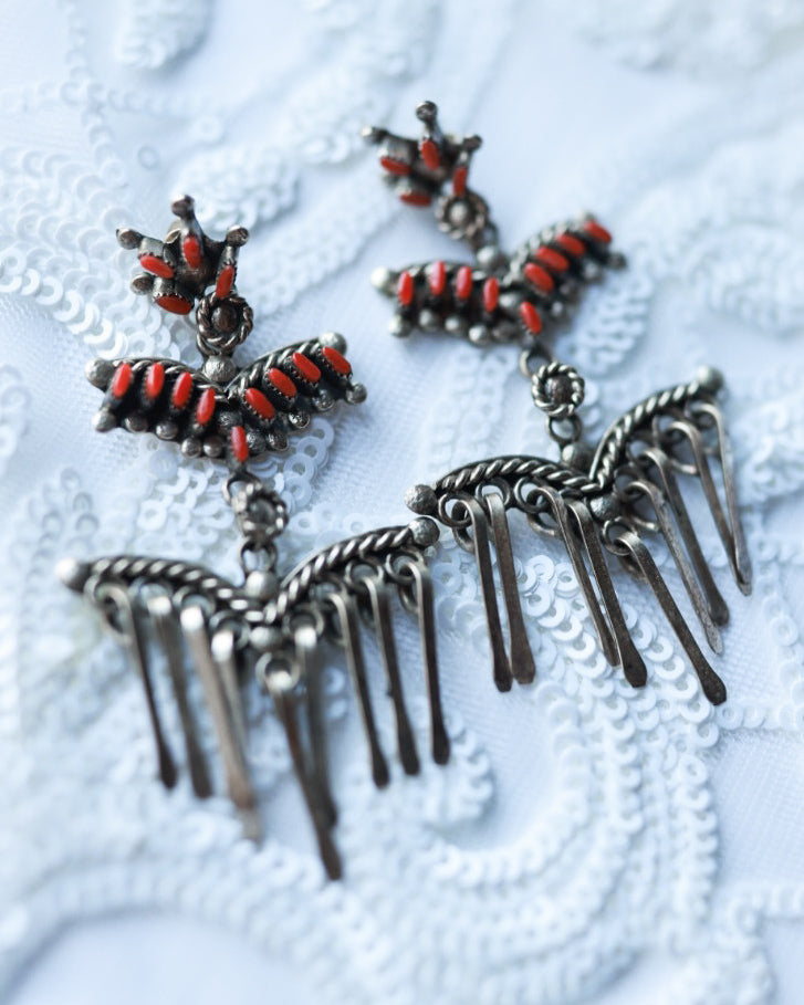 Coral and Sterling Silver Earrings