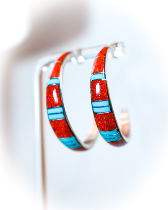 Turquoise & Opal Hoops - Smokin' Blues Turquoise