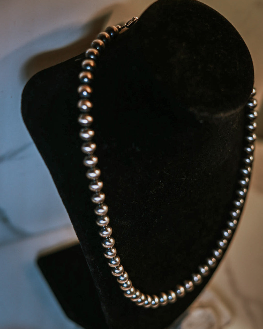 Navajo Pearl Necklace - 10MM 20” - Smokin' Blues Turquoise