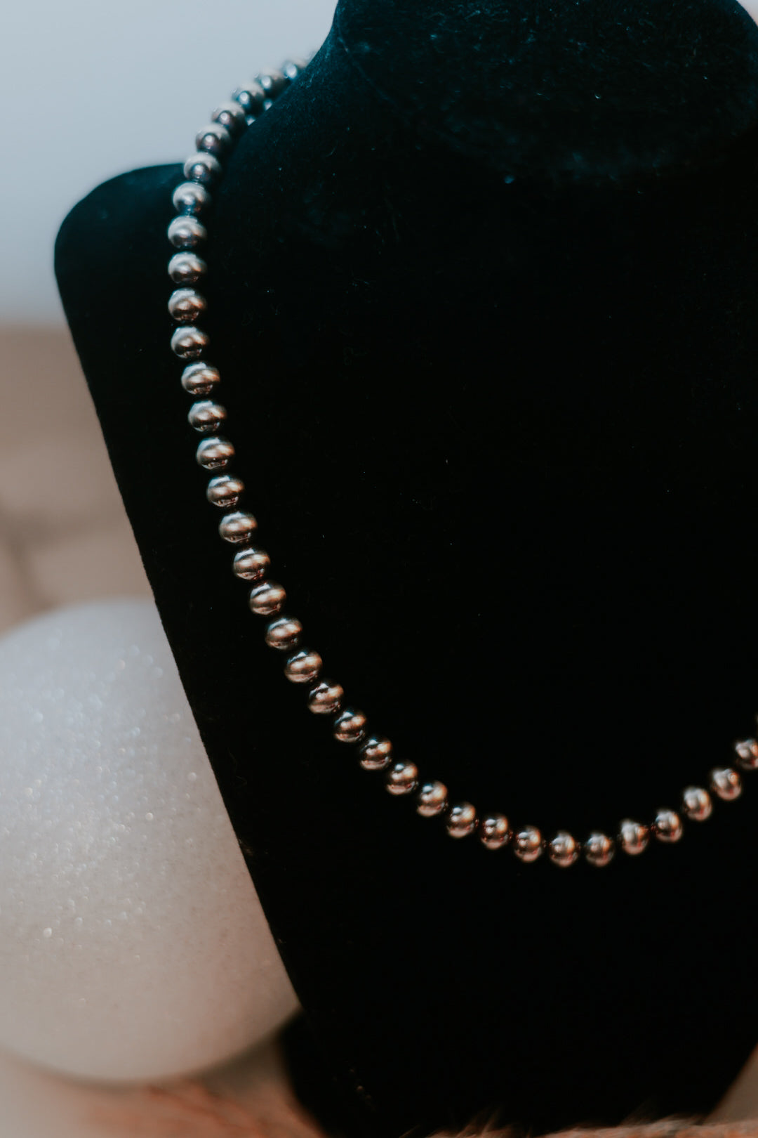 Navajo Pearl Necklace - 8MM 18” - Smokin' Blues Turquoise