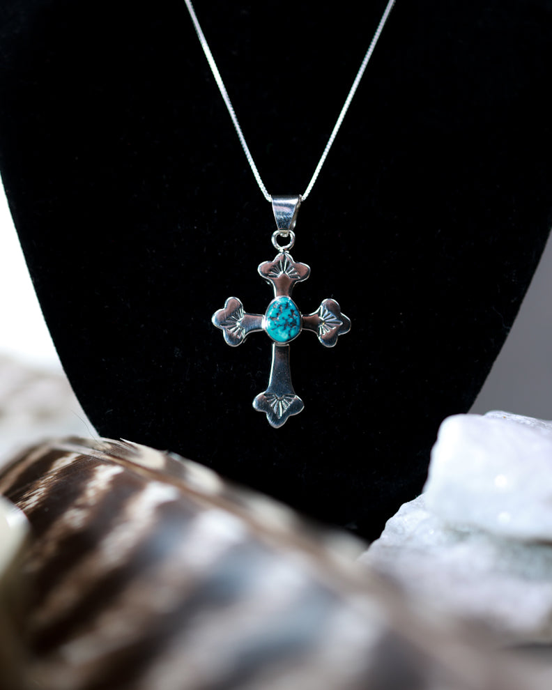 Turquoise Cross Pendant - Smokin' Blues Turquoise