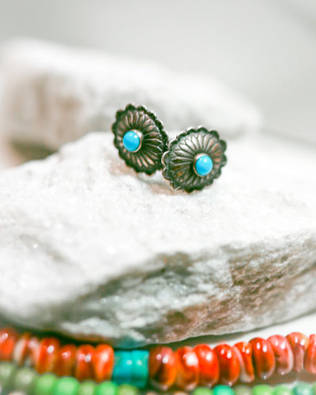 Turquoise Post Earrings - Smokin' Blues Turquoise