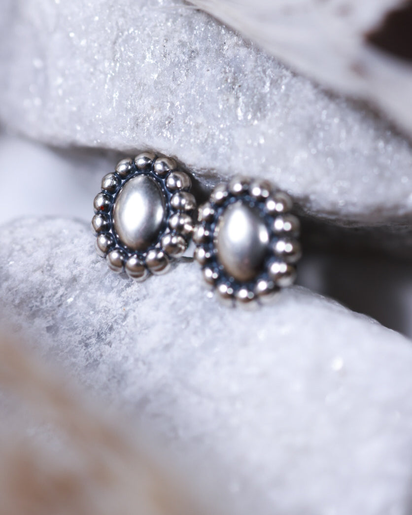 Sterling Silver Button Earrings - Smokin' Blues Turquoise