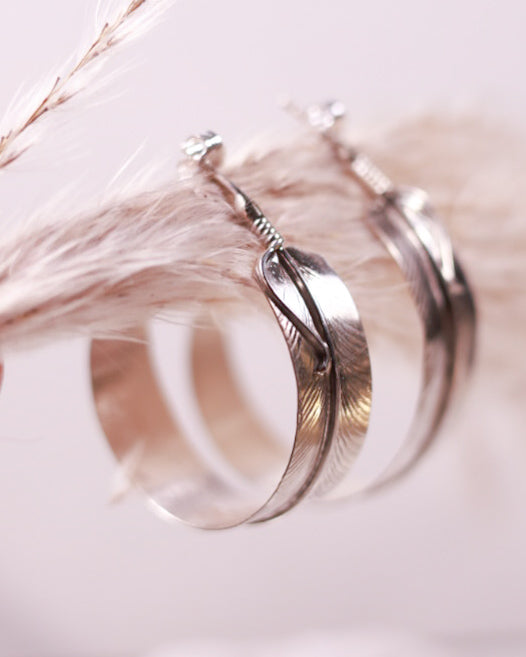 Sterling Feather Hoops - Smokin' Blues Turquoise