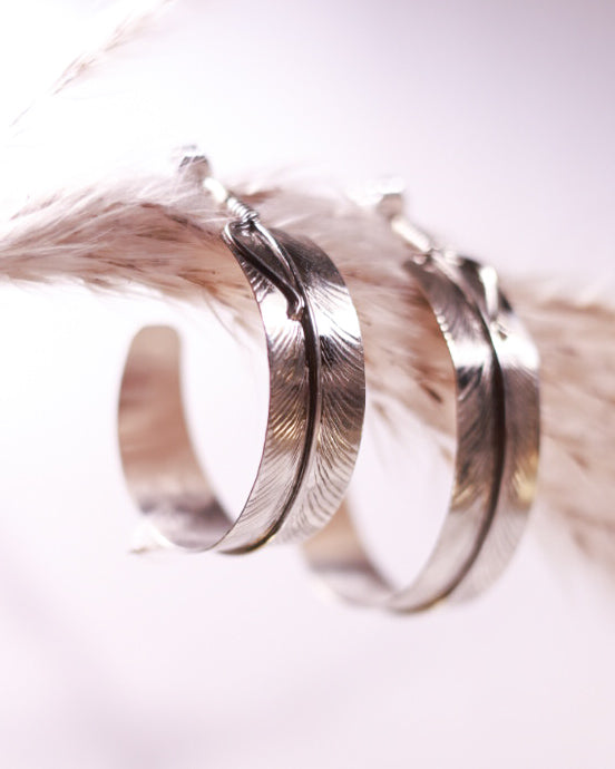 Sterling Feather Hoops - Smokin' Blues Turquoise