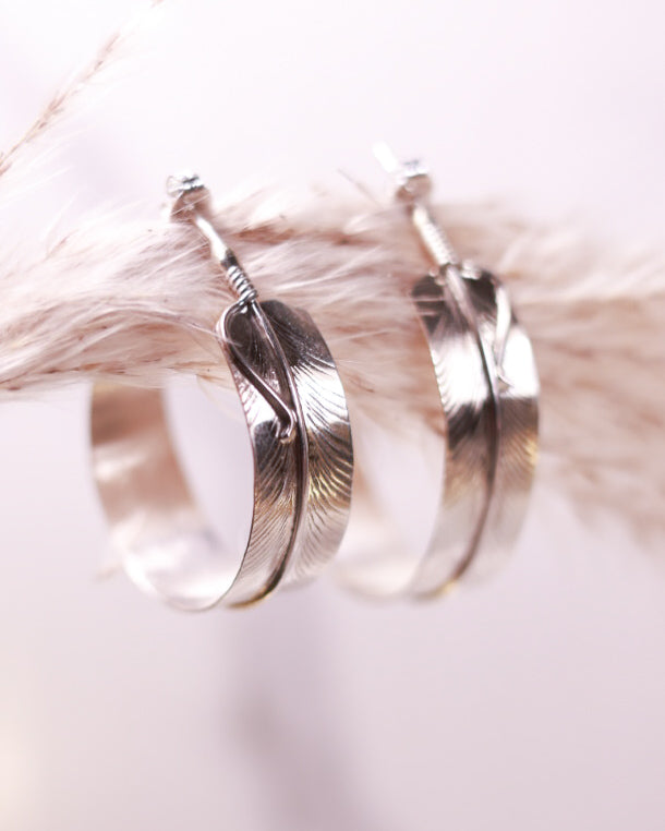 Sterling Feather Hoops - Smokin' Blues Turquoise