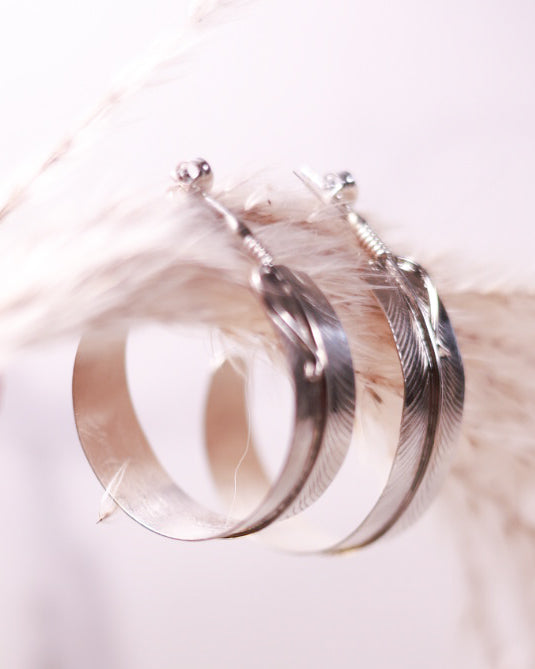 Sterling Feather Hoops - Smokin' Blues Turquoise
