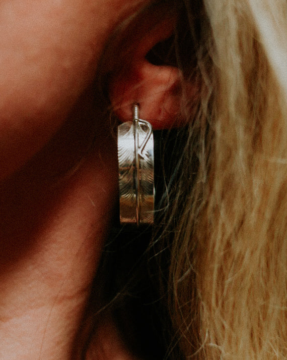 Sterling Feather Hoops - Smokin' Blues Turquoise