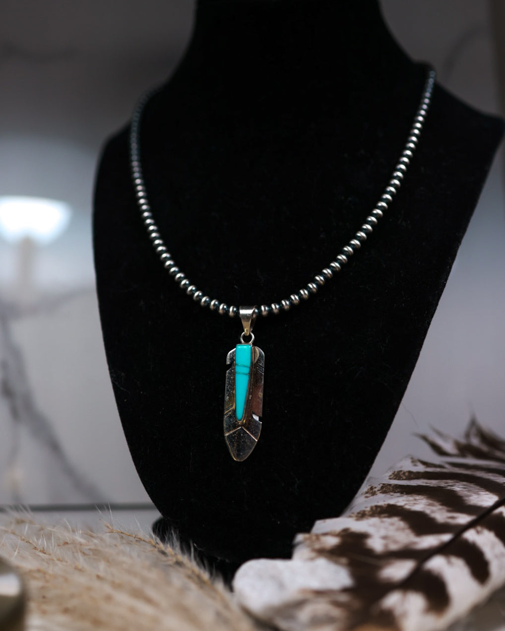 Turquoise Feather Pendant - Smokin' Blues Turquoise