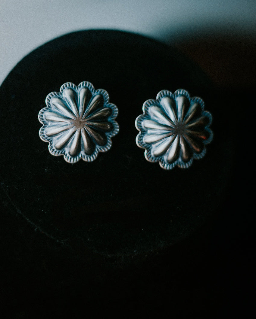 Sterling Silver Concho Earrings - Smokin' Blues Turquoise