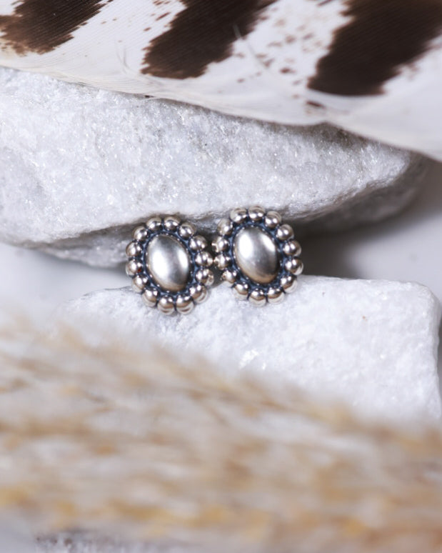 Sterling Silver Button Earrings - Smokin' Blues Turquoise