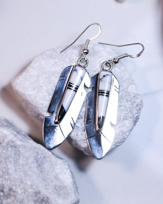 White Buffalo Earrings - Smokin' Blues Turquoise