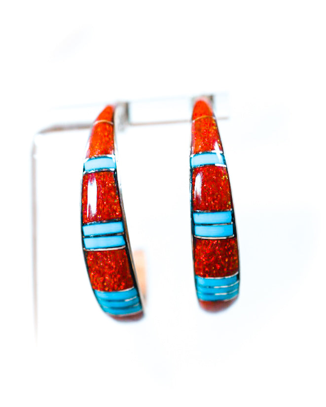 Turquoise & Opal Hoops - Smokin' Blues Turquoise