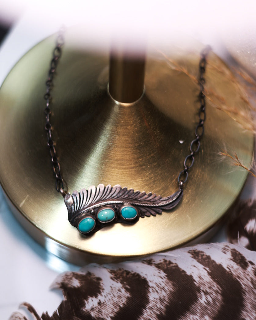 Turquoise Feather Necklace - Smokin' Blues Turquoise