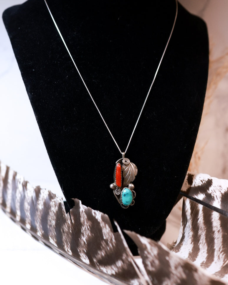 Turquoise & Coral Pendant - Smokin' Blues Turquoise