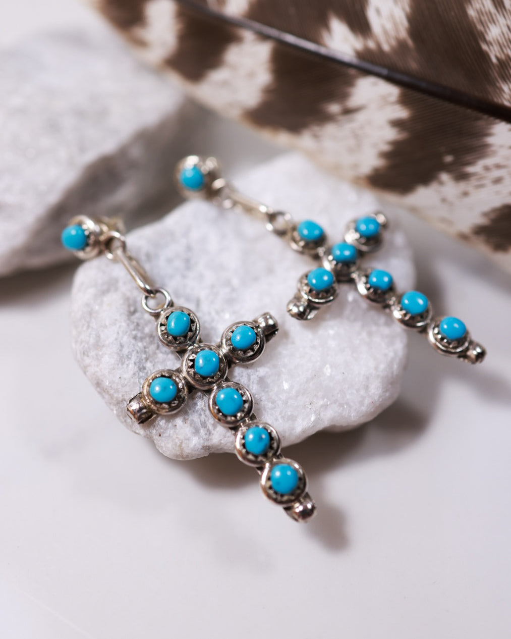 Turquoise Cross Earrings - Smokin' Blues Turquoise