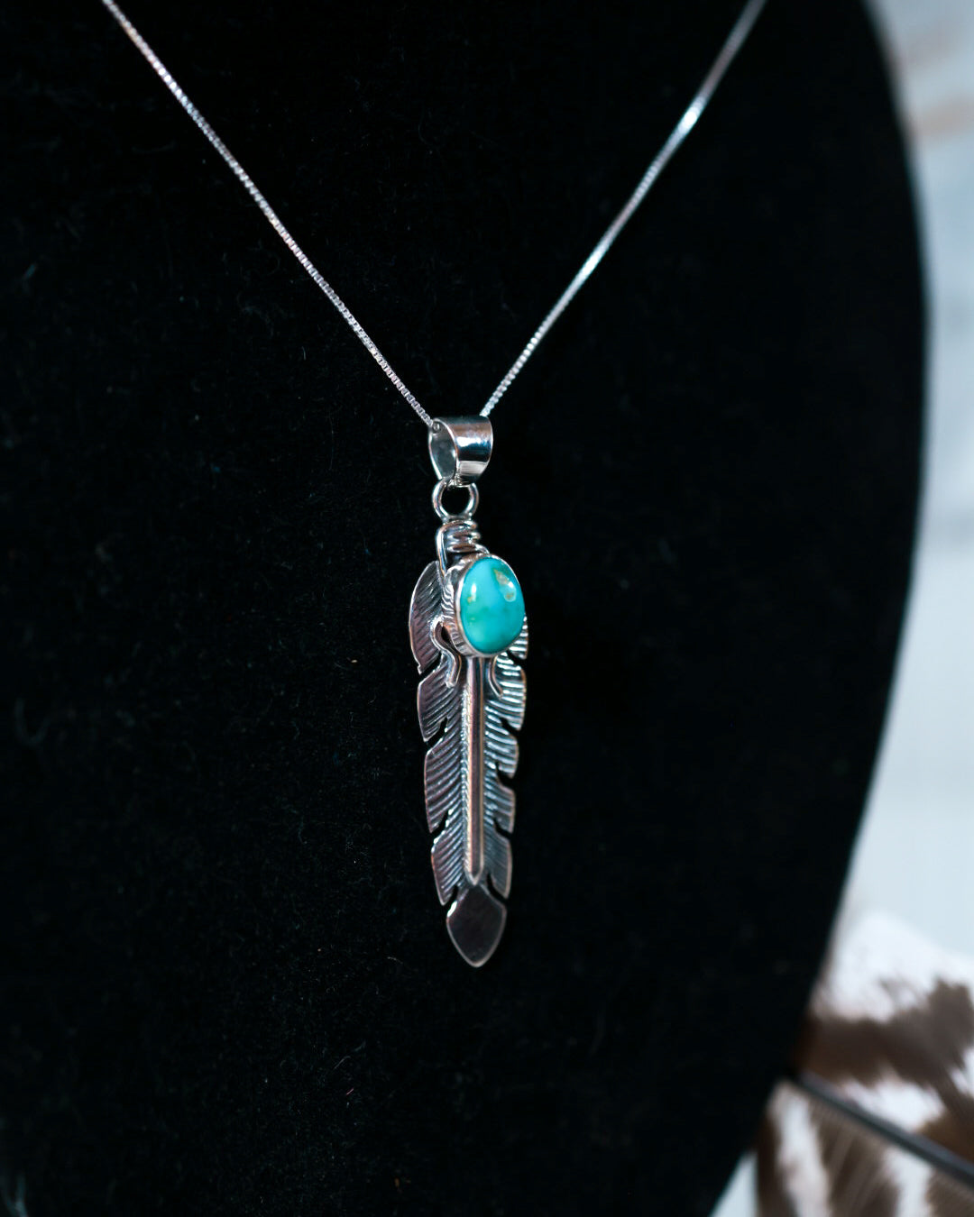 Turquoise Feather Necklace - Smokin' Blues Turquoise