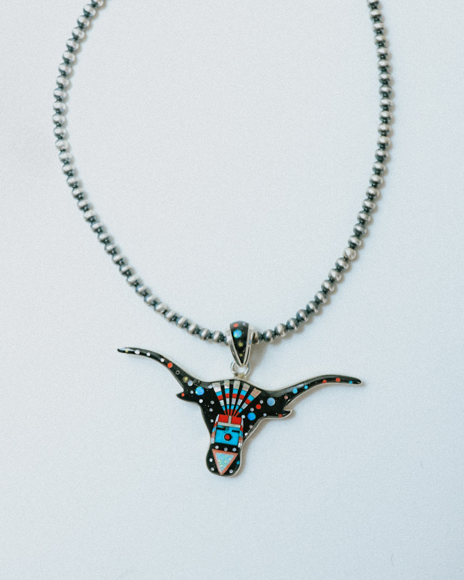 Zuni Longhorn Pendant - Smokin' Blues Turquoise