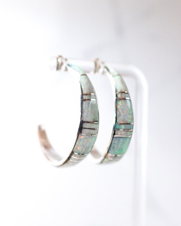 Opal Hoop Earrings - Smokin' Blues Turquoise