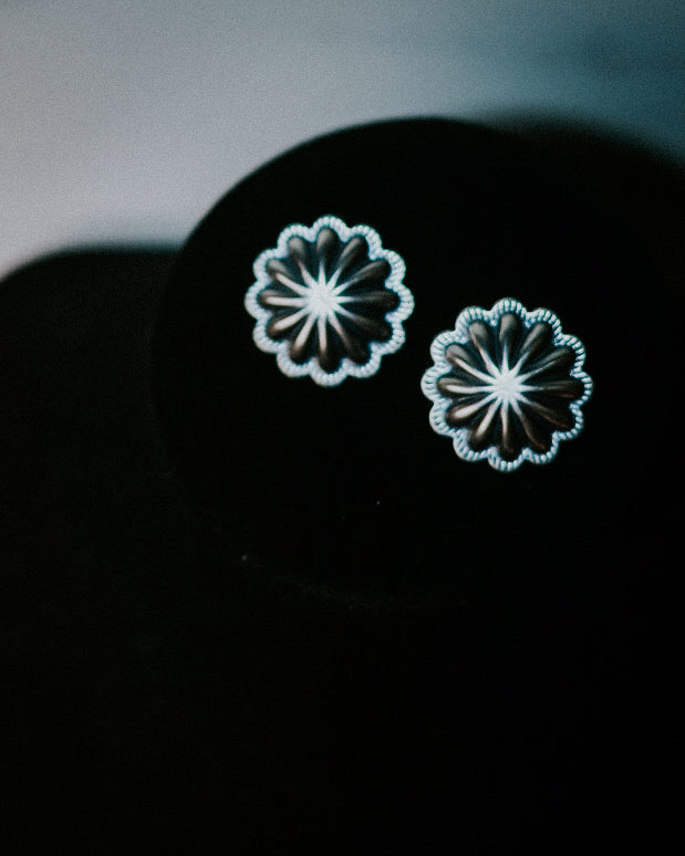 Sterling Silver Concho Earrings - Smokin' Blues Turquoise