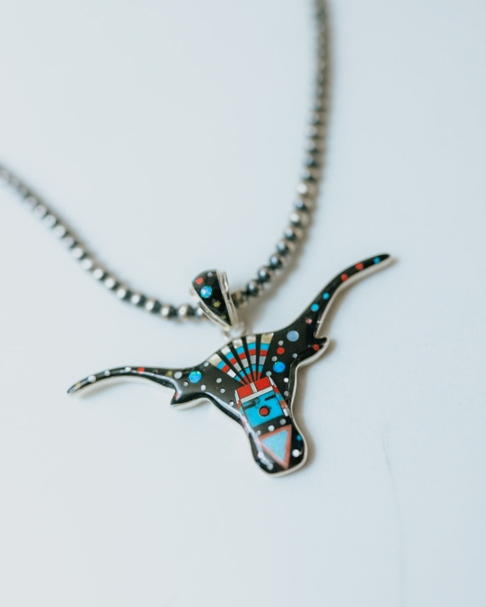 Zuni Longhorn Pendant - Smokin' Blues Turquoise