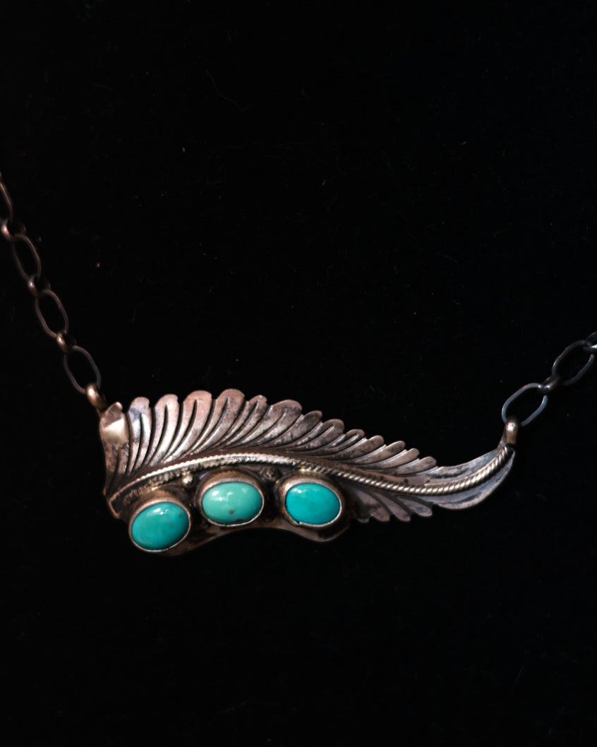 Turquoise Feather Necklace - Smokin' Blues Turquoise