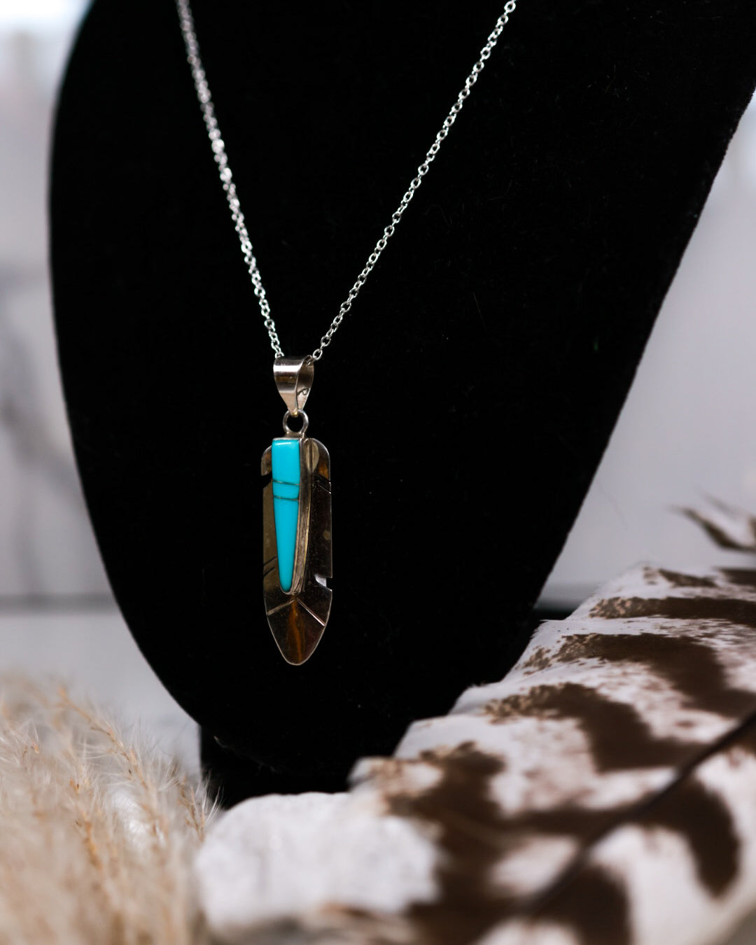 Turquoise Feather Pendant - Smokin' Blues Turquoise