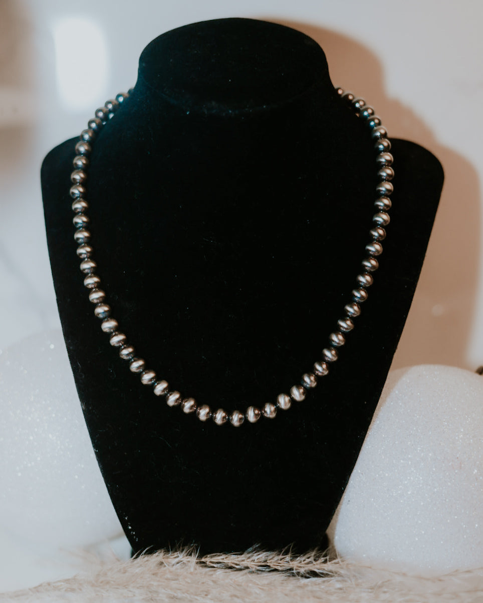 Navajo Pearl Necklace - 8MM 18” - Smokin' Blues Turquoise