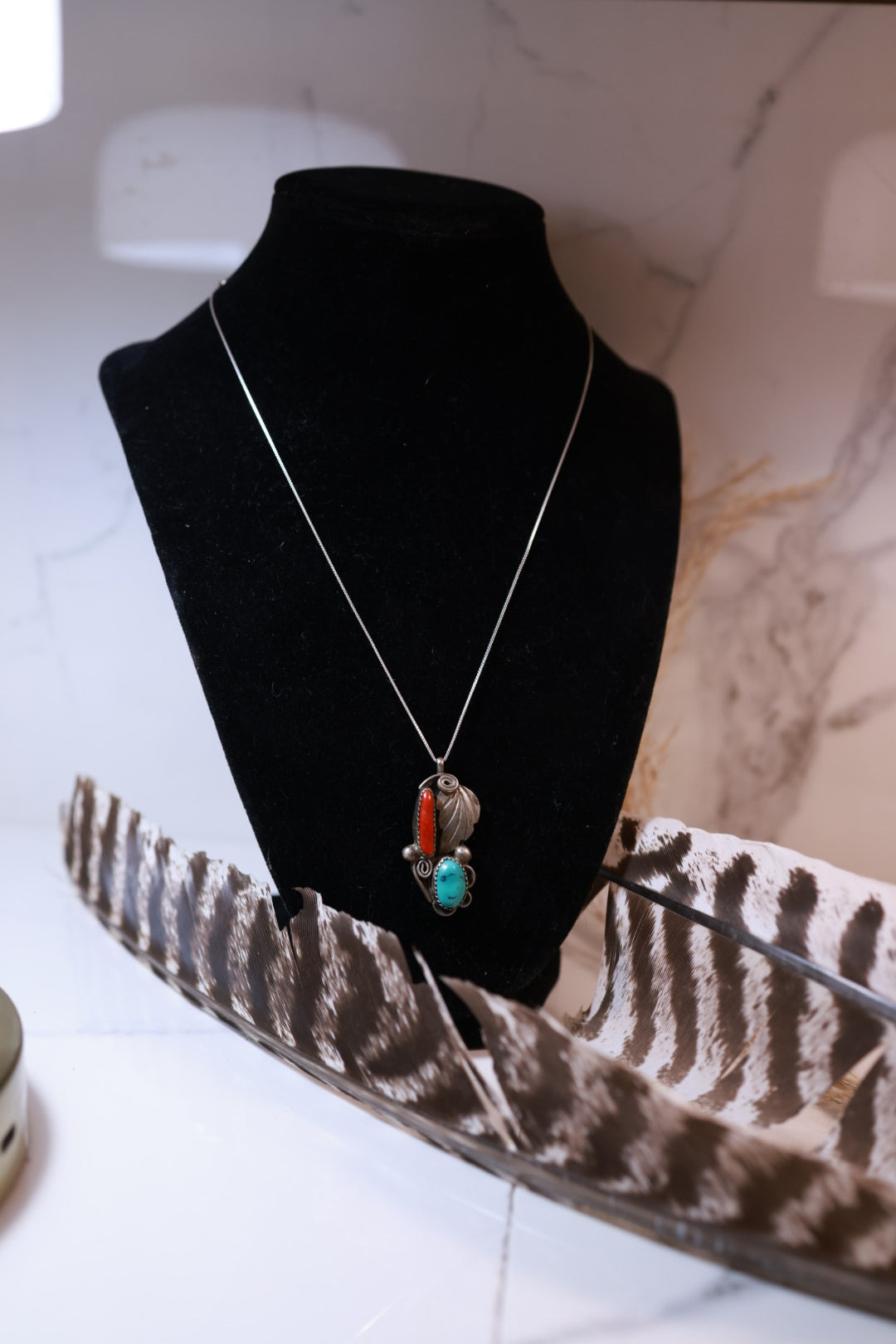 Turquoise & Coral Pendant - Smokin' Blues Turquoise
