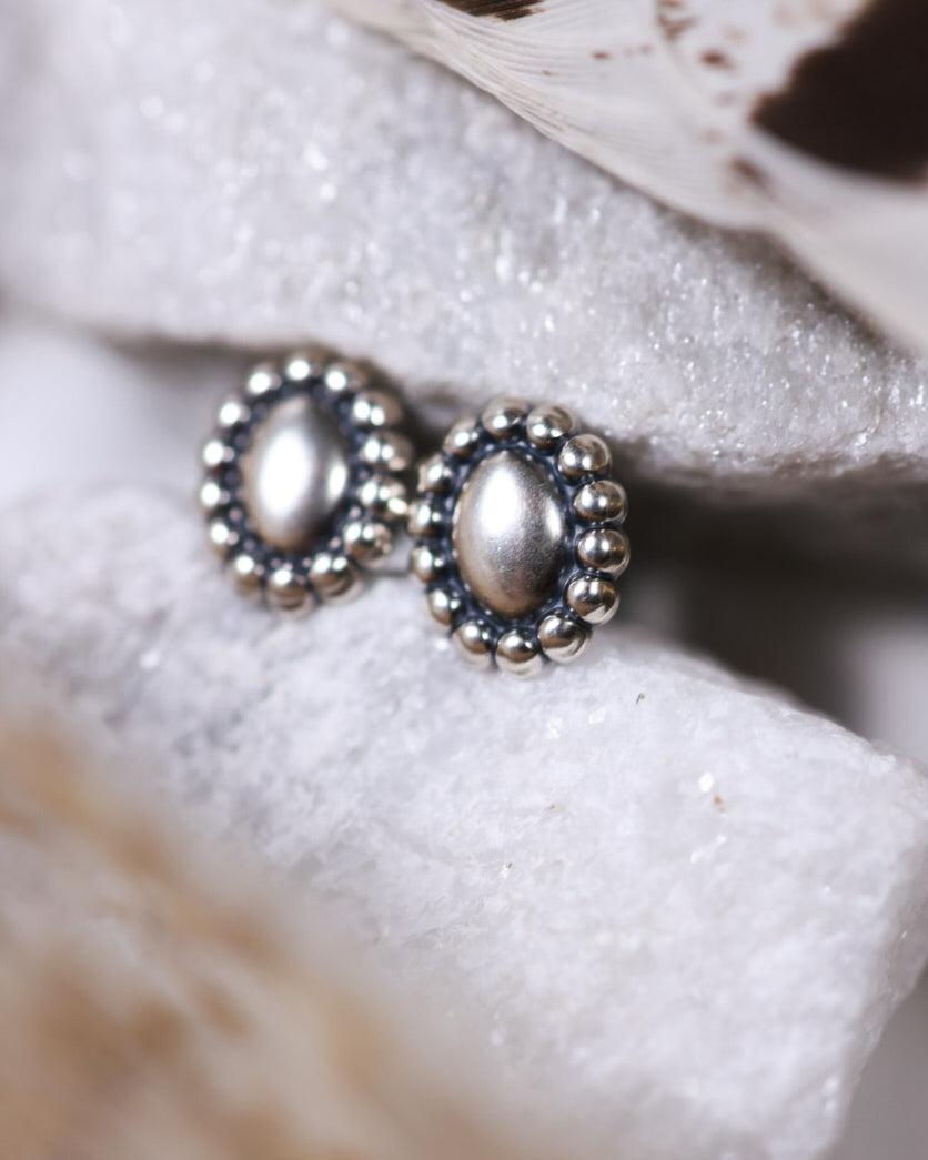 Sterling Silver Button Earrings - Smokin' Blues Turquoise