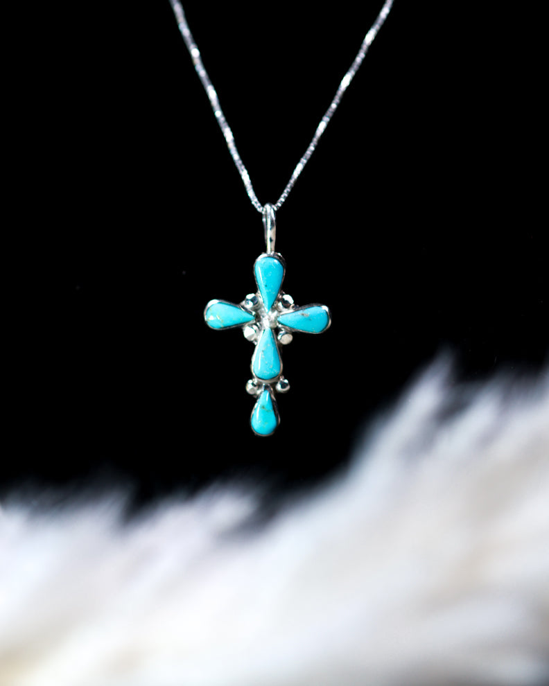 Turquoise Cross Pendant - Smokin' Blues Turquoise