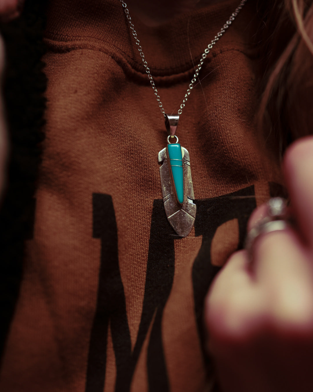 Turquoise Feather Pendant - Smokin' Blues Turquoise