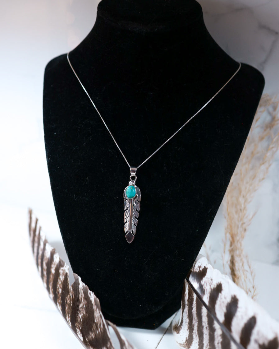 Turquoise Feather Necklace - Smokin' Blues Turquoise