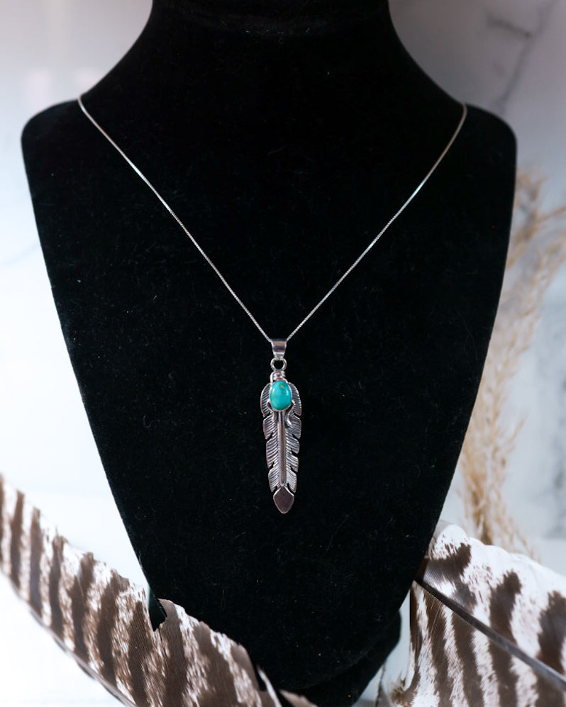 Turquoise Feather Necklace - Smokin' Blues Turquoise