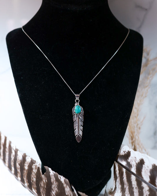 Turquoise Feather Necklace - Smokin' Blues Turquoise
