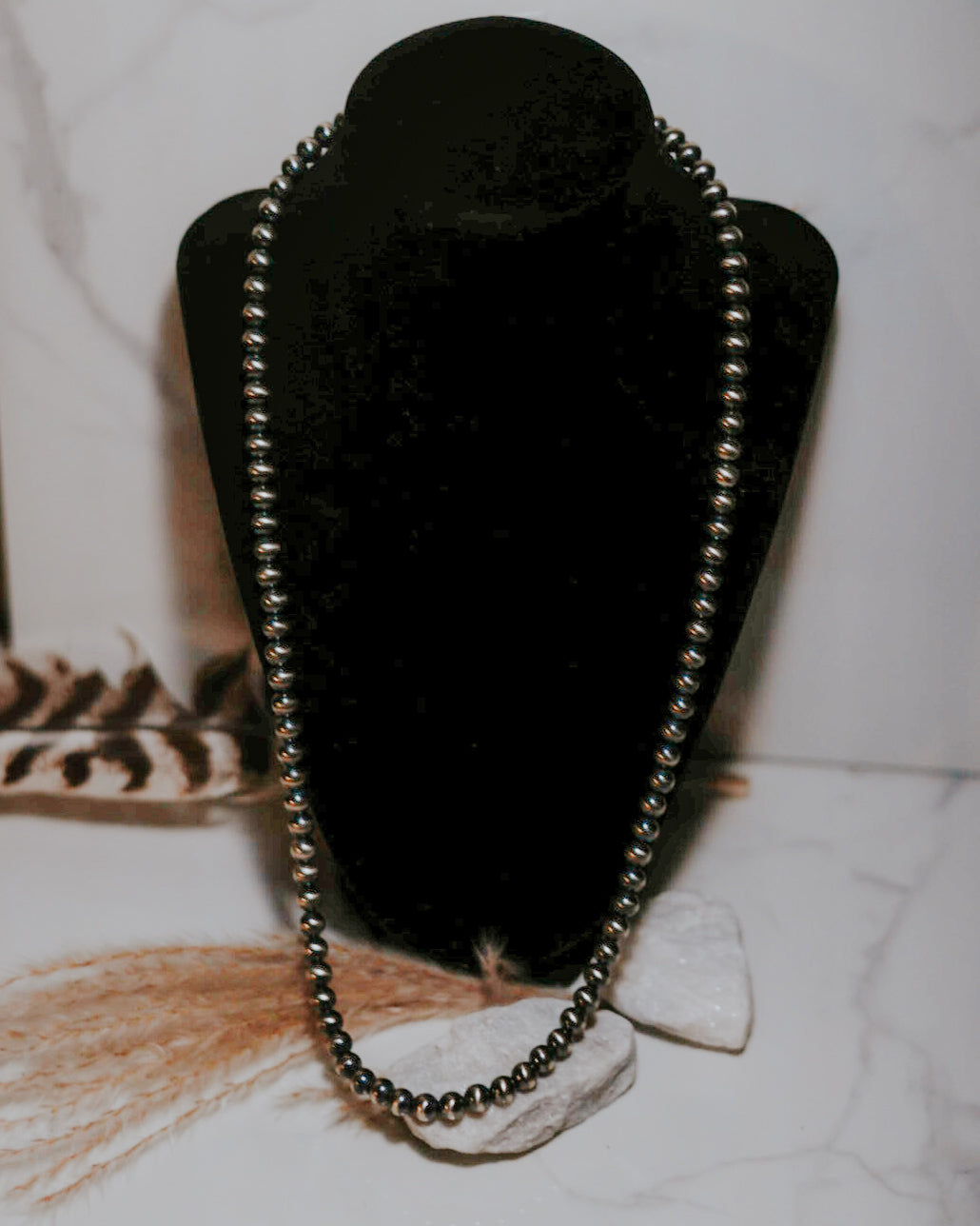 Navajo Pearl Necklace - 8MM 26” - Smokin' Blues Turquoise