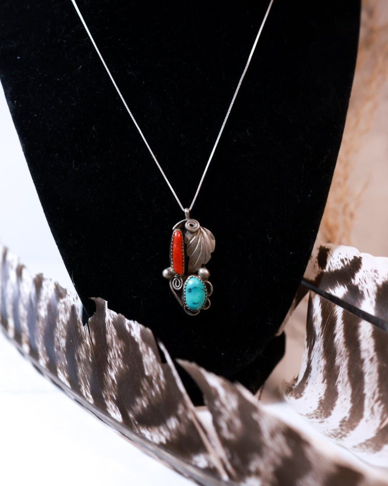 Turquoise & Coral Pendant - Smokin' Blues Turquoise