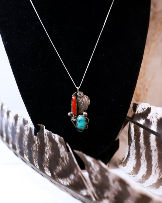 Turquoise & Coral Pendant - Smokin' Blues Turquoise