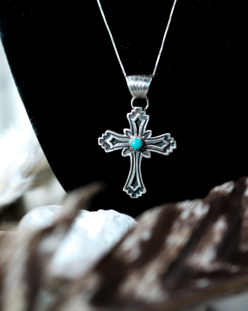 Turquoise Cross Pendant - Smokin' Blues Turquoise