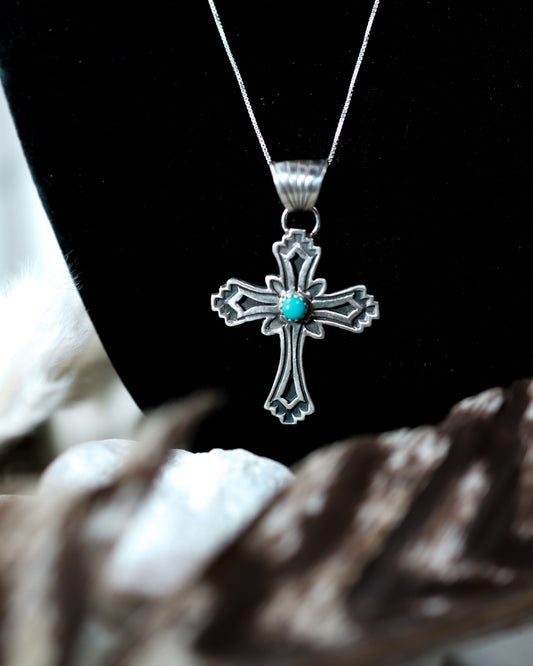 Turquoise Cross Pendant - Smokin' Blues Turquoise
