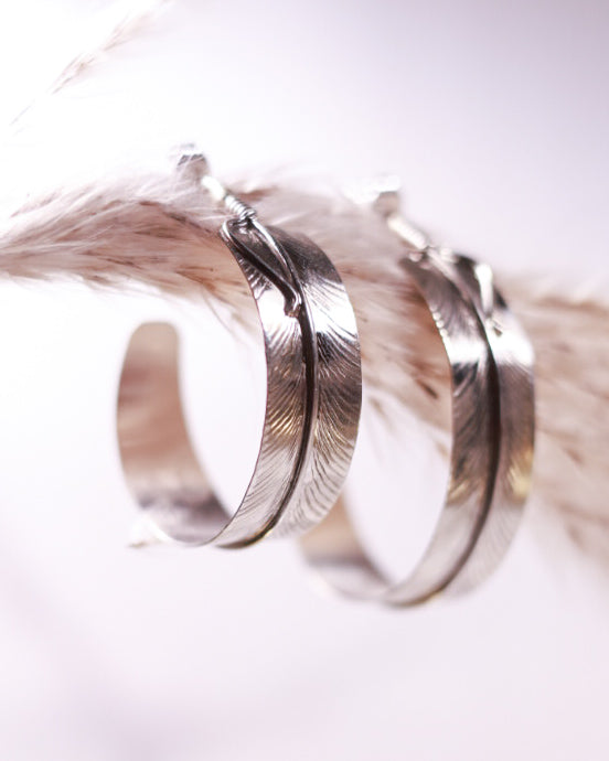 Sterling Feather Hoops - Smokin' Blues Turquoise